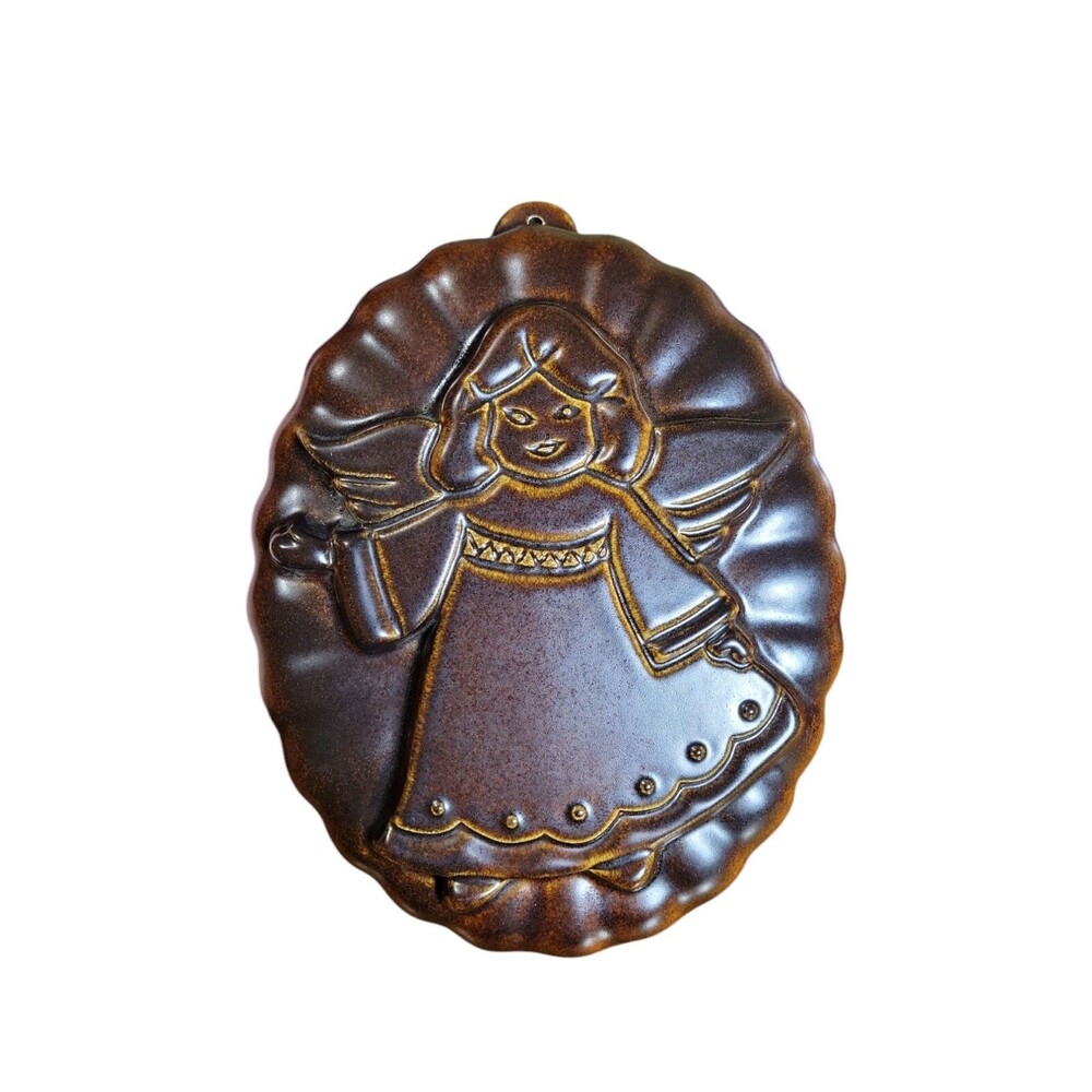 German Ceramic Brown Angel Baking Pan Christmas Kitchen Decor Vintage